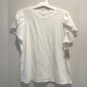 St. John's Bay White Cotton Short Split Puff Sleeve Top Size Large Petit…